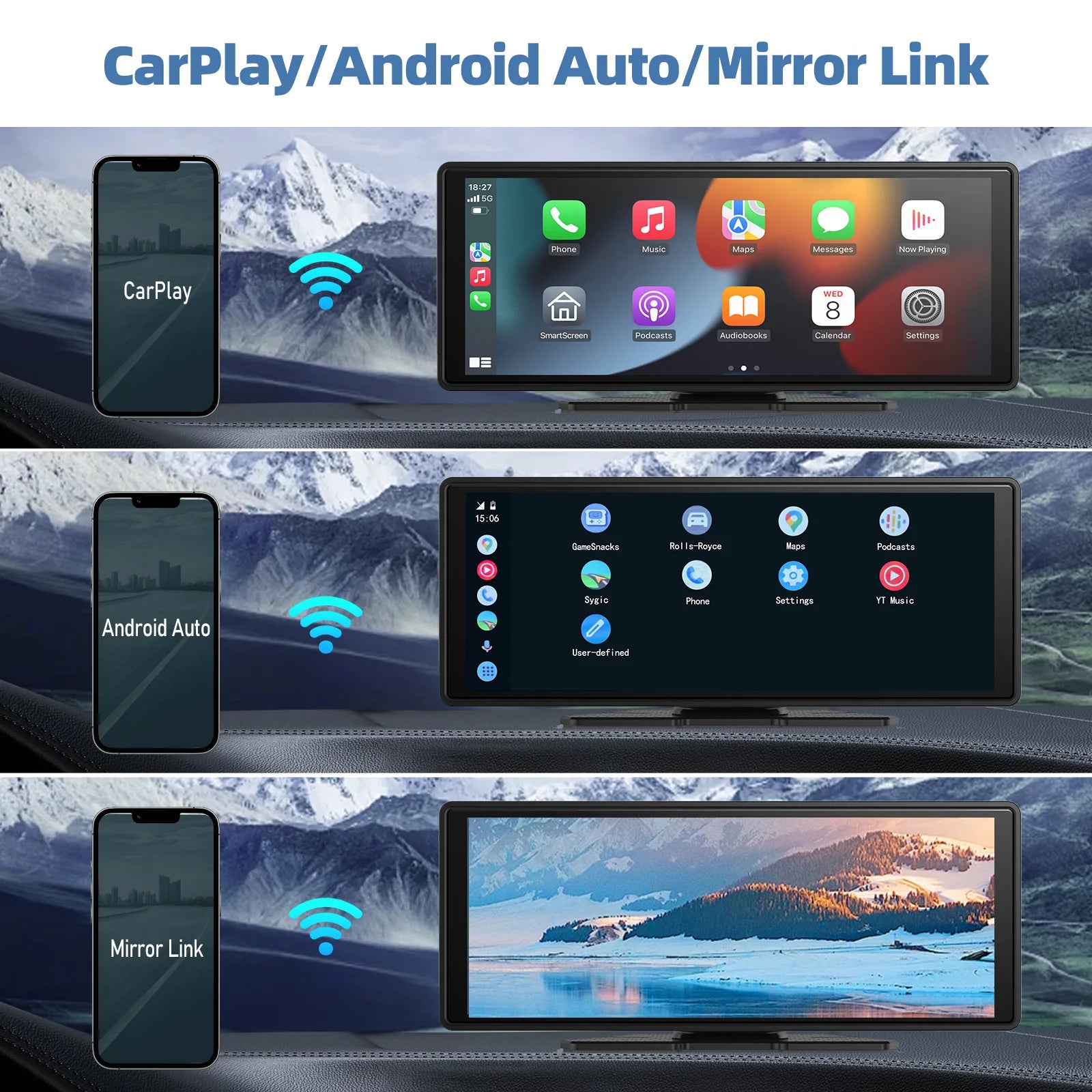 STOLUXE DriveSync™ | Wireless Apple CarPlay & Android Auto Display