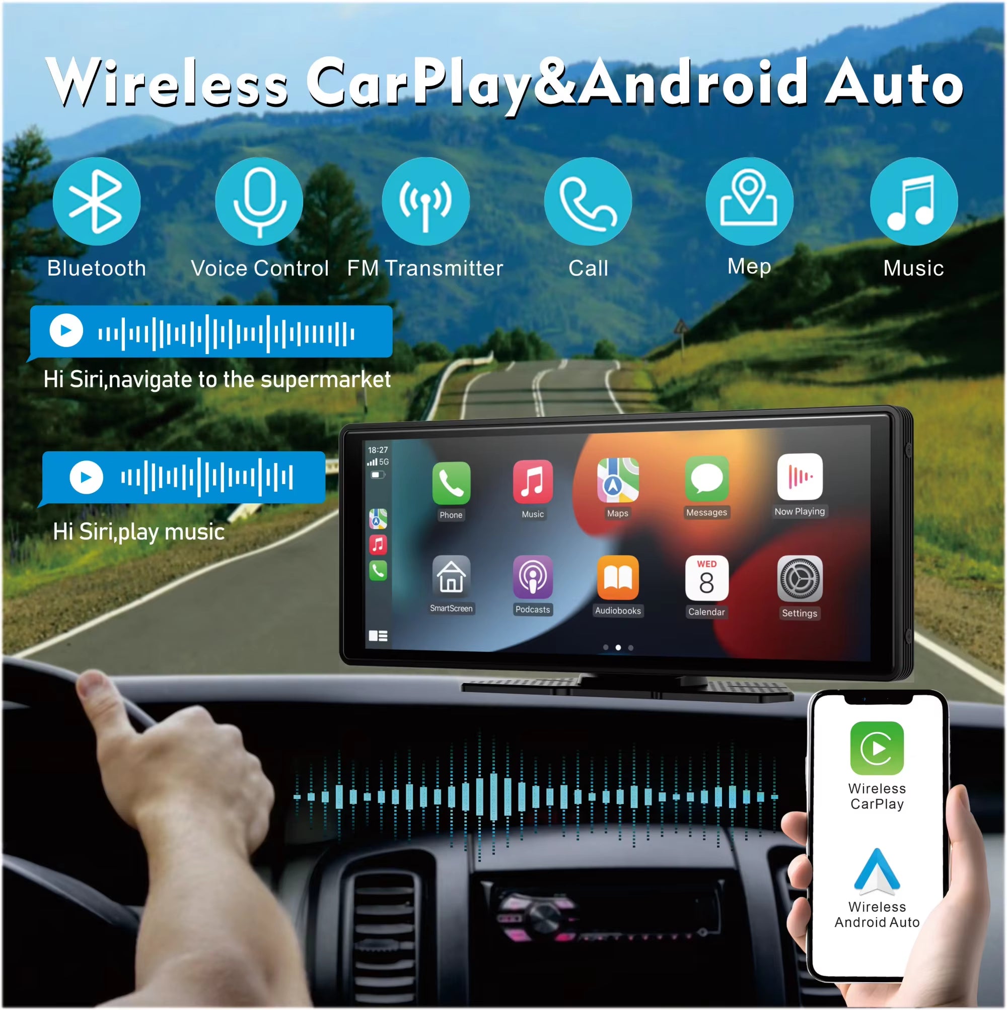 STOLUXE DriveSync™ | Wireless Apple CarPlay & Android Auto Display