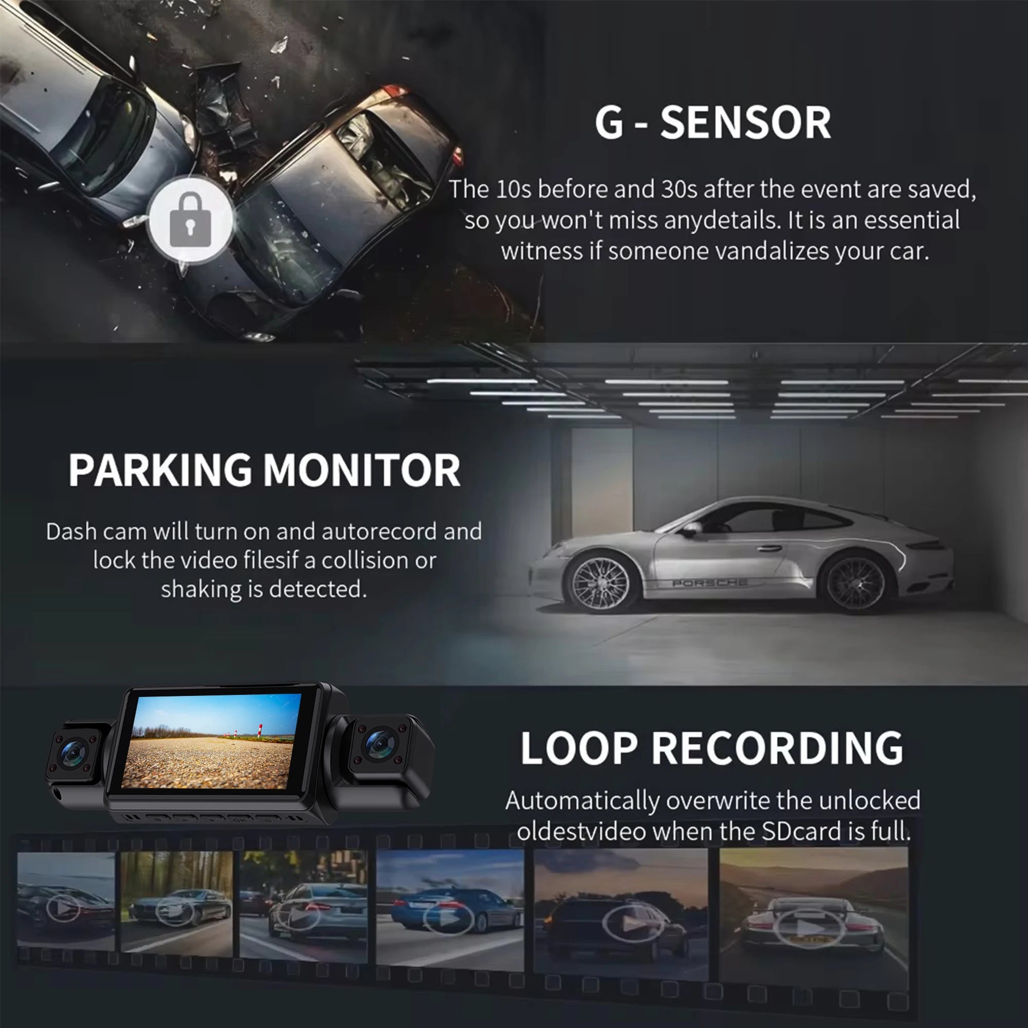 4Ch Wifi Dashcam Car Camera Black Box Driving DVR FHD 1080P Front Left Right Rear Night Vision Loop Recording Hardwire Kit